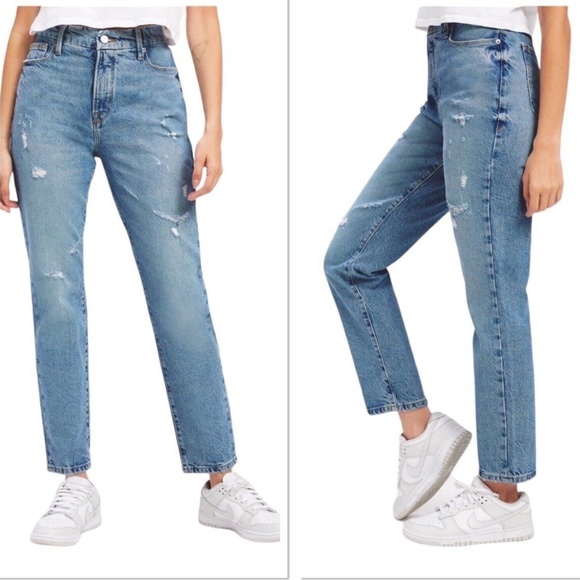 Good American Good Classic Hi-Rise Distressed Blue Jean - Picture 1 of 10